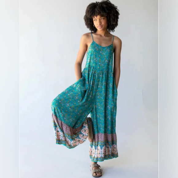 NATURAL LIFE Zoe or Patti Wide-Leg Jumpsuit L Floral Bohemian Boho Pockets - Picture 1 of 14